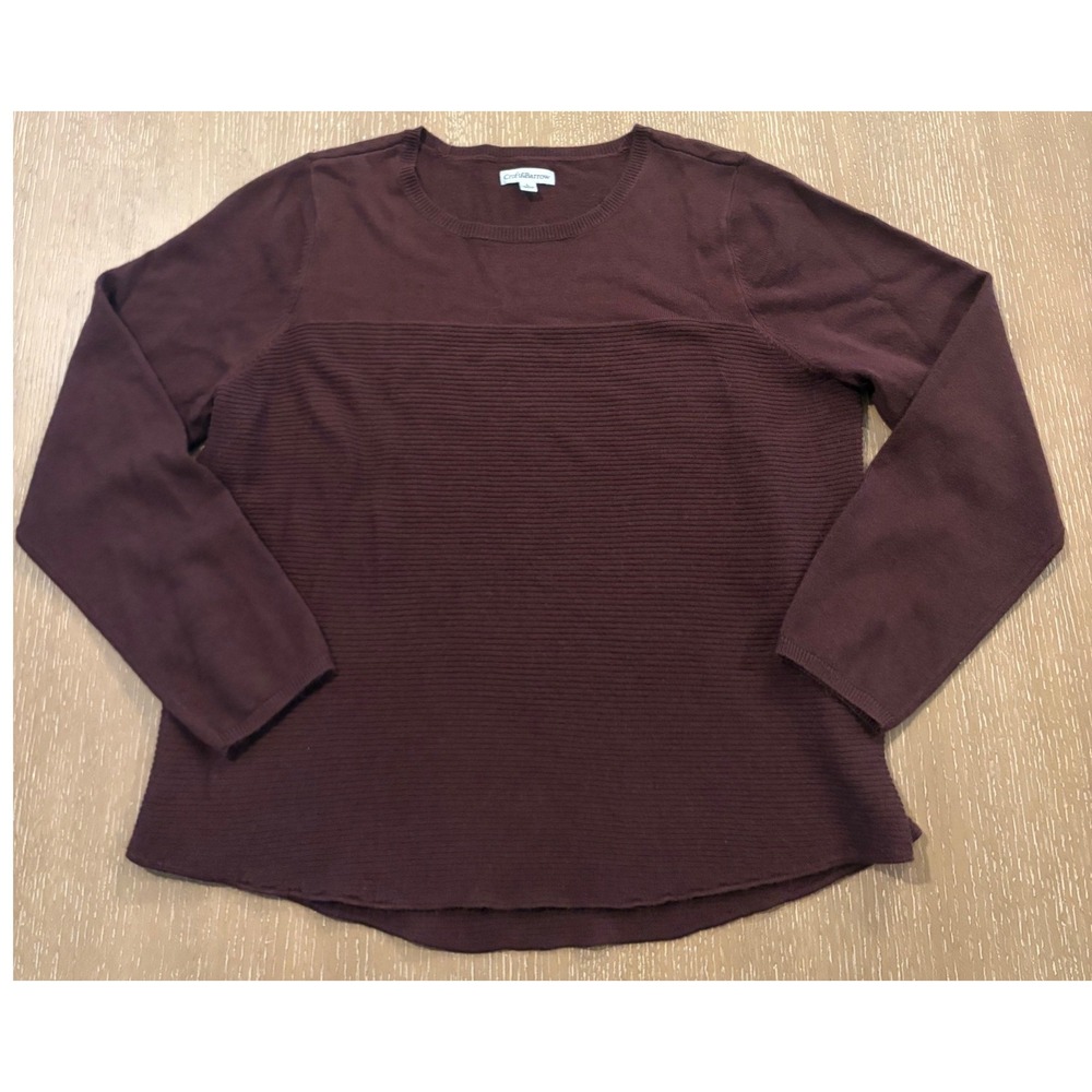 Croft & Barrow Women's Large Burgundy Rib Knit Crew Neck Pullover Sweater